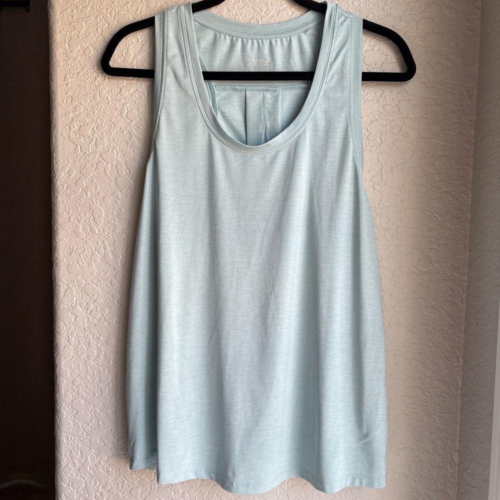 Fish Hippie Waterside Women Large Tank Top Light Blue Racerback Pleated Athletic